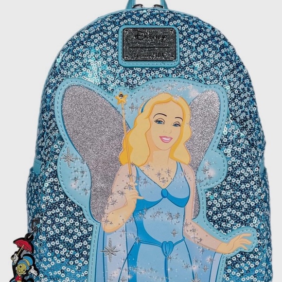 Loungefly Handbags - Blue and Silver Sequin Backpack with Fairy